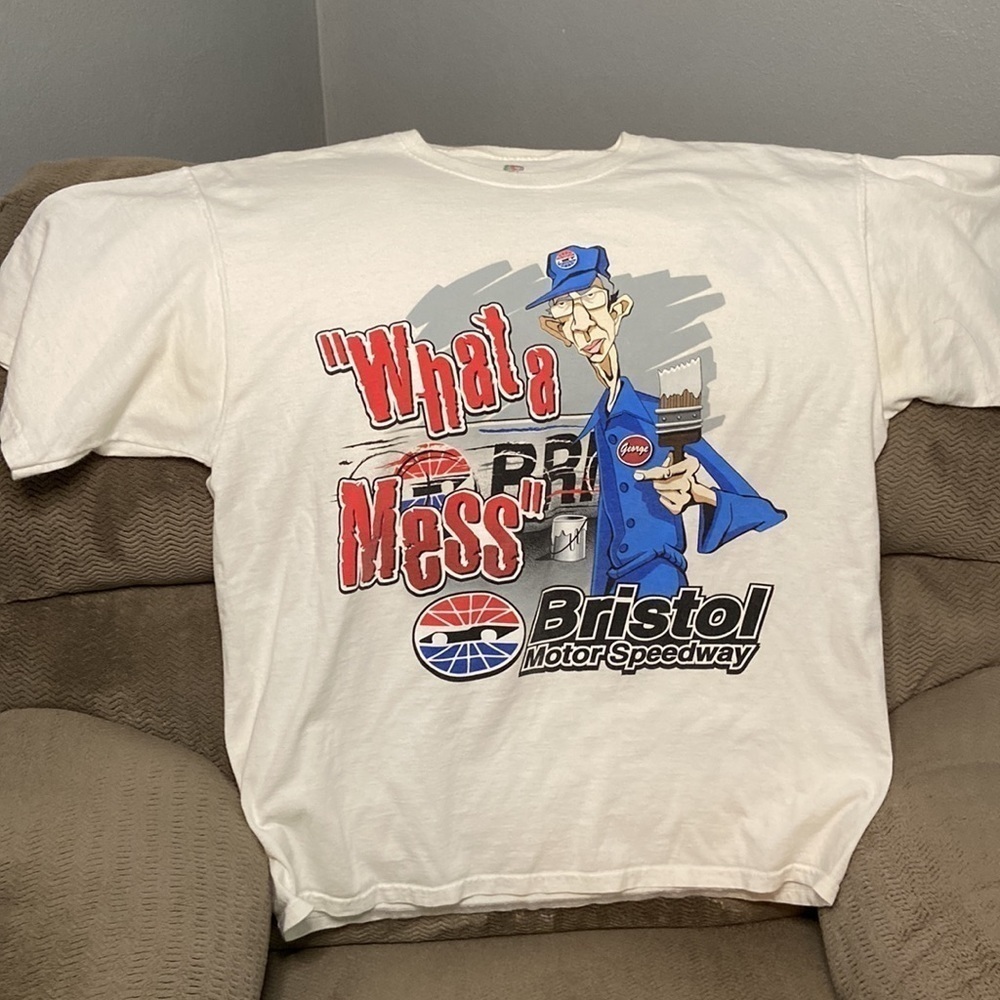 Rare Bristol Motor Speedway T-shirt Double Sided White XL Fruit of the Loom